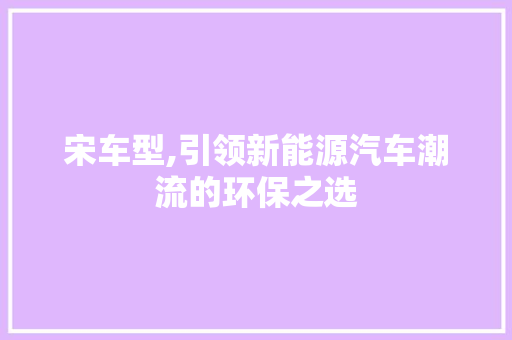 宋车型,引领新能源汽车潮流的环保之选
