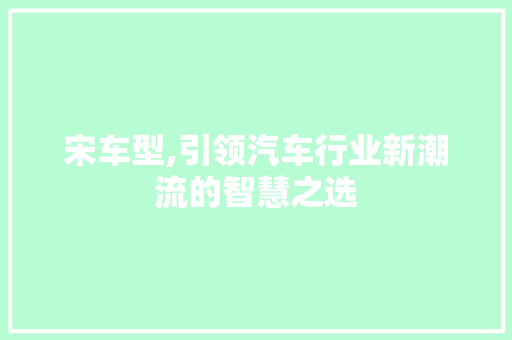 宋车型,引领汽车行业新潮流的智慧之选