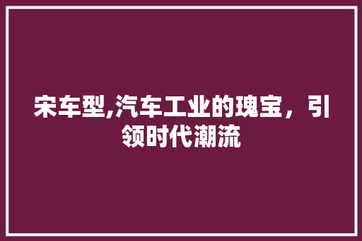 宋车型,汽车工业的瑰宝，引领时代潮流