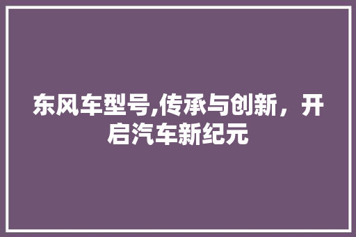 东风车型号,传承与创新，开启汽车新纪元