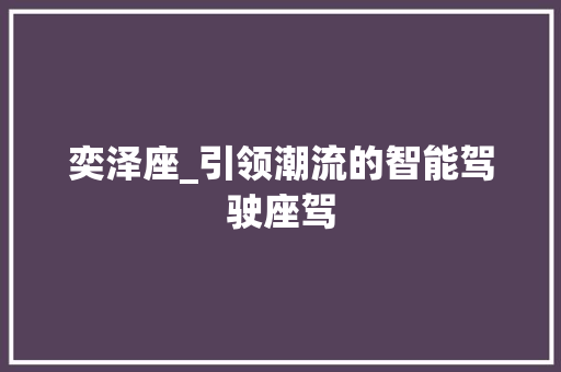 奕泽座_引领潮流的智能驾驶座驾