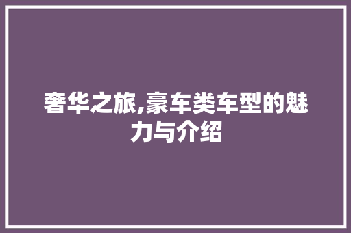 奢华之旅,豪车类车型的魅力与介绍