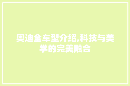 奥迪全车型介绍,科技与美学的完美融合