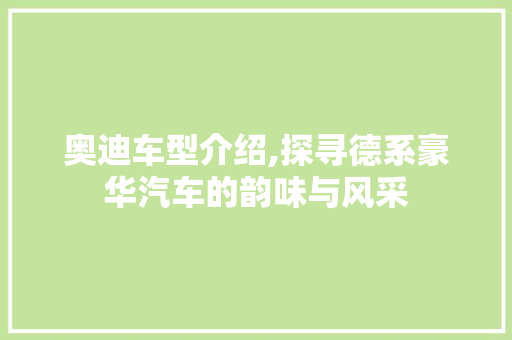 奥迪车型介绍,探寻德系豪华汽车的韵味与风采