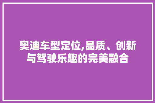 奥迪车型定位,品质、创新与驾驶乐趣的完美融合