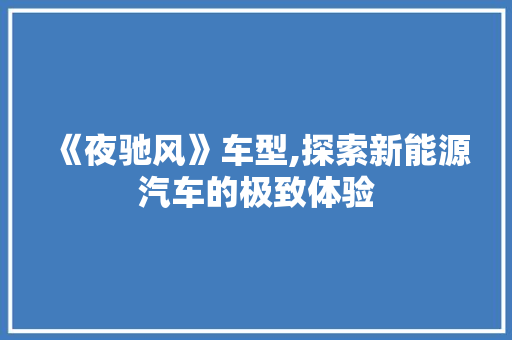 《夜驰风》车型,探索新能源汽车的极致体验