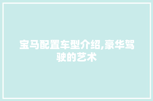 宝马配置车型介绍,豪华驾驶的艺术