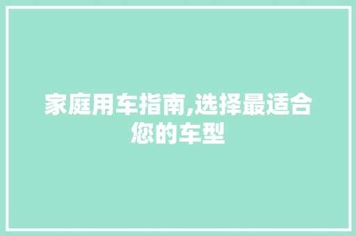 家庭用车指南,选择最适合您的车型