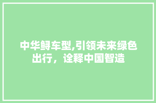 中华鲟车型,引领未来绿色出行，诠释中国智造