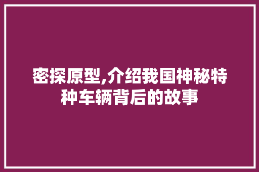 密探原型,介绍我国神秘特种车辆背后的故事