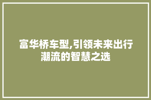 富华桥车型,引领未来出行潮流的智慧之选