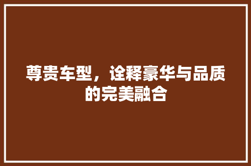 尊贵车型，诠释豪华与品质的完美融合
