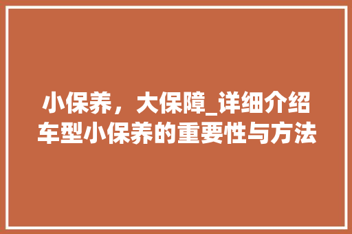 小保养，大保障_详细介绍车型小保养的重要性与方法