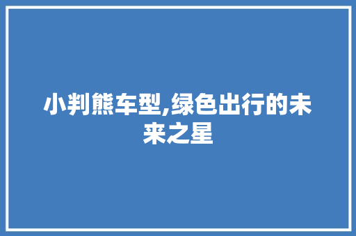 小判熊车型,绿色出行的未来之星