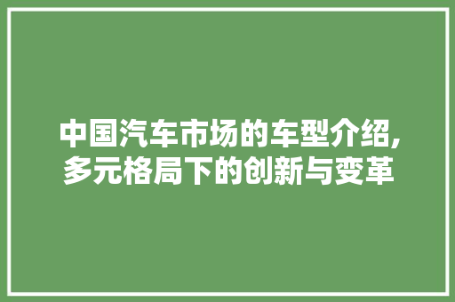 中国汽车市场的车型介绍,多元格局下的创新与变革