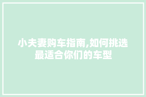 小夫妻购车指南,如何挑选最适合你们的车型