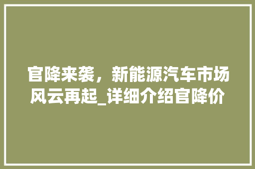 官降来袭，新能源汽车市场风云再起_详细介绍官降价车型背后的变革力量 发动机配件
