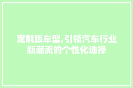 定制版车型,引领汽车行业新潮流的个性化选择