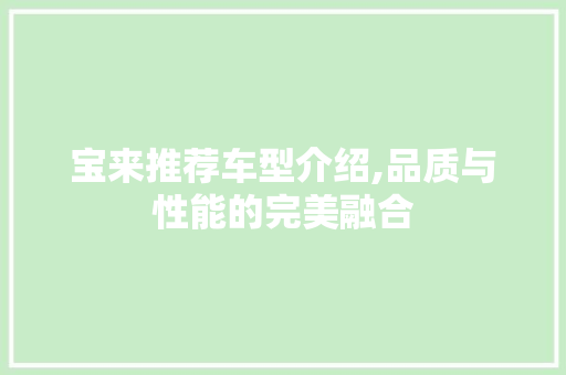 宝来推荐车型介绍,品质与性能的完美融合