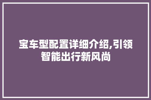 宝车型配置详细介绍,引领智能出行新风尚
