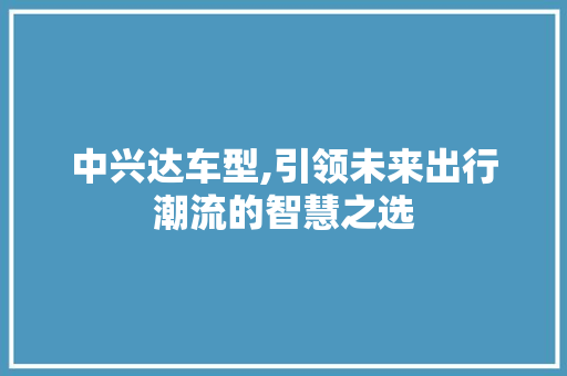 中兴达车型,引领未来出行潮流的智慧之选