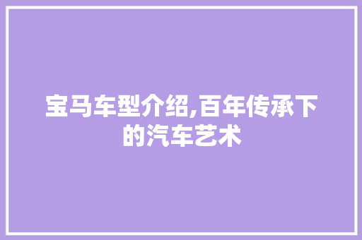 宝马车型介绍,百年传承下的汽车艺术