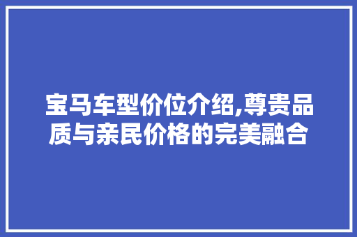 宝马车型价位介绍,尊贵品质与亲民价格的完美融合
