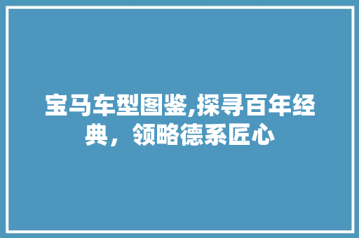 宝马车型图鉴,探寻百年经典，领略德系匠心