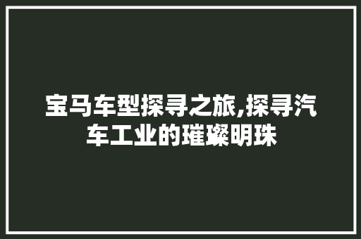 宝马车型探寻之旅,探寻汽车工业的璀璨明珠