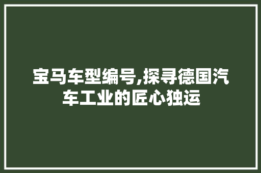 宝马车型编号,探寻德国汽车工业的匠心独运