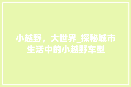 小越野，大世界_探秘城市生活中的小越野车型 变速箱配件