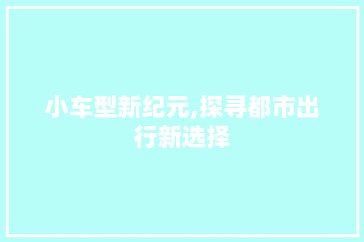 小车型新纪元,探寻都市出行新选择