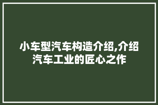 小车型汽车构造介绍,介绍汽车工业的匠心之作