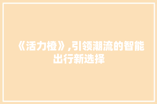 《活力橙》,引领潮流的智能出行新选择