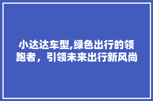 小达达车型,绿色出行的领跑者，引领未来出行新风尚