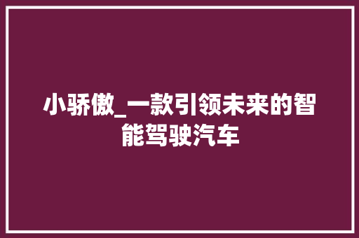 小骄傲_一款引领未来的智能驾驶汽车