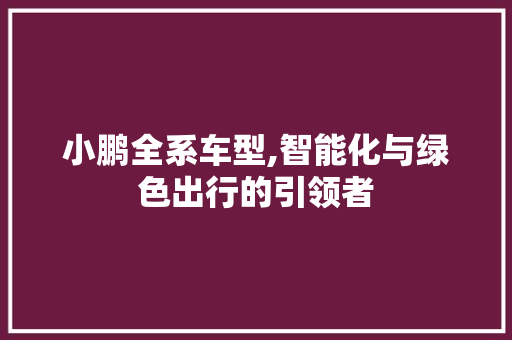 小鹏全系车型,智能化与绿色出行的引领者
