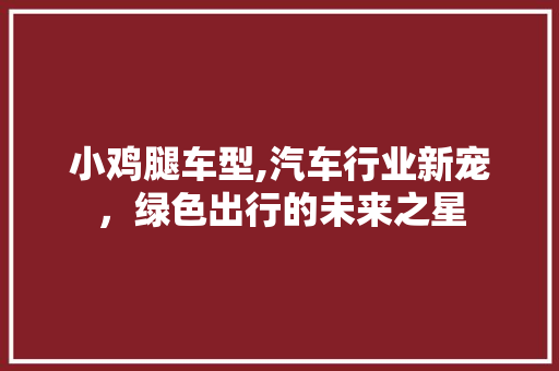 小鸡腿车型,汽车行业新宠，绿色出行的未来之星