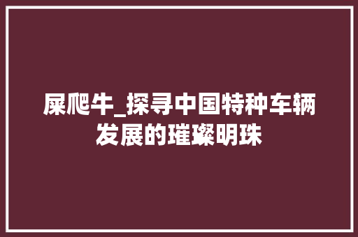 屎爬牛_探寻中国特种车辆发展的璀璨明珠
