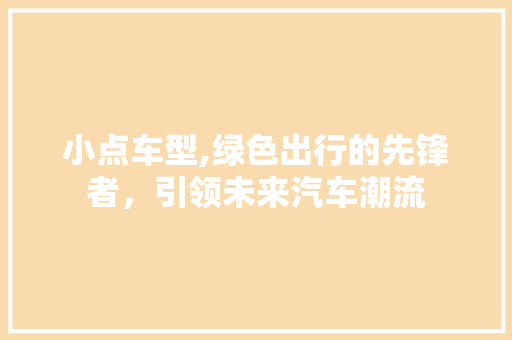 小点车型,绿色出行的先锋者，引领未来汽车潮流