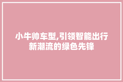 小牛帅车型,引领智能出行新潮流的绿色先锋 新能源汽车