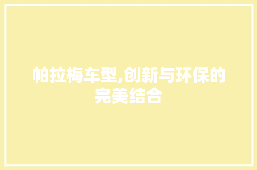 帕拉梅车型,创新与环保的完美结合