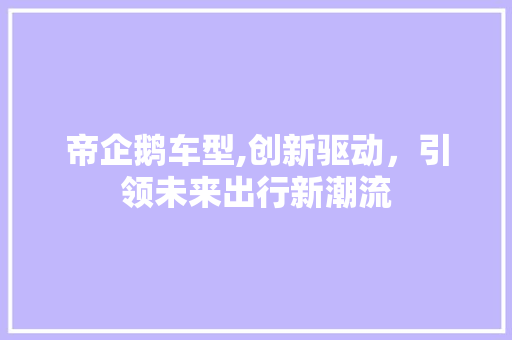 帝企鹅车型,创新驱动，引领未来出行新潮流