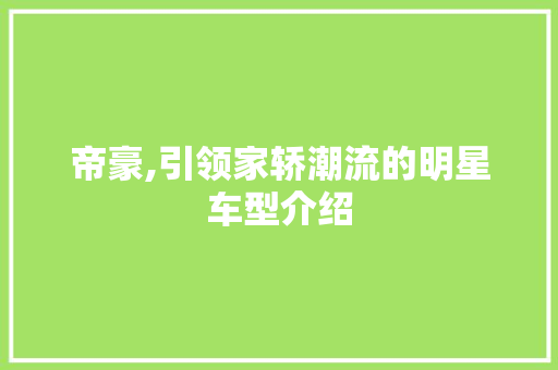 帝豪,引领家轿潮流的明星车型介绍