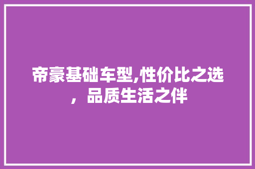 帝豪基础车型,性价比之选，品质生活之伴