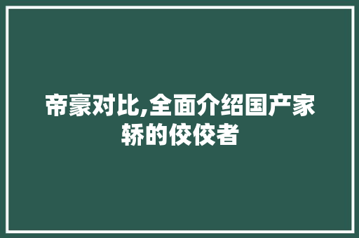 帝豪对比,全面介绍国产家轿的佼佼者