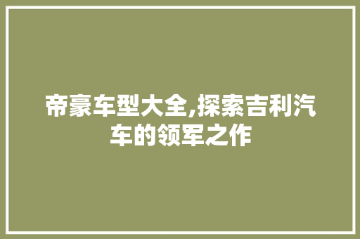 帝豪车型大全,探索吉利汽车的领军之作