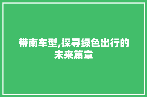 带南车型,探寻绿色出行的未来篇章