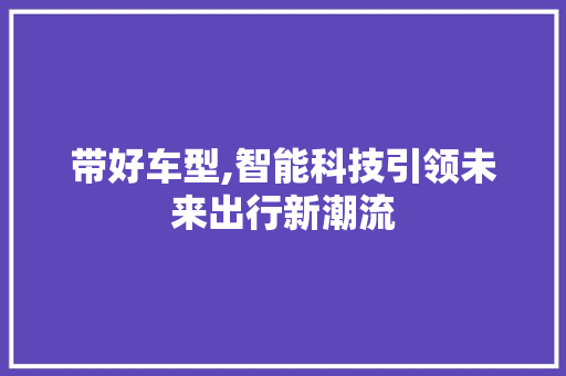 带好车型,智能科技引领未来出行新潮流