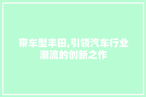 带车型丰田,引领汽车行业潮流的创新之作